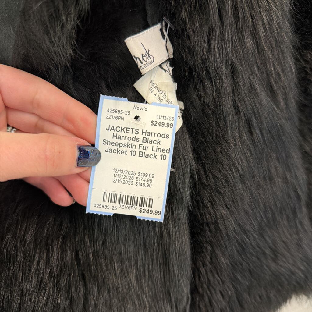 Harrods Black Sheepskin Fur Lined Jacket 10