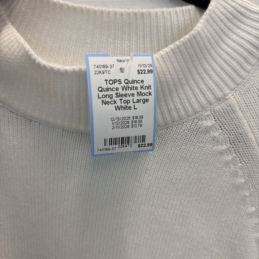 Quince White Knit Long Sleeve Mock Neck Top Large