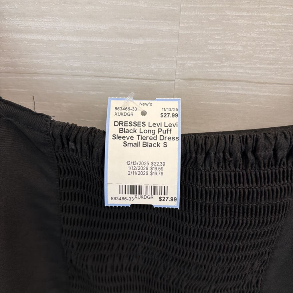 Levi Black Long Puff Sleeve Tiered Dress Small