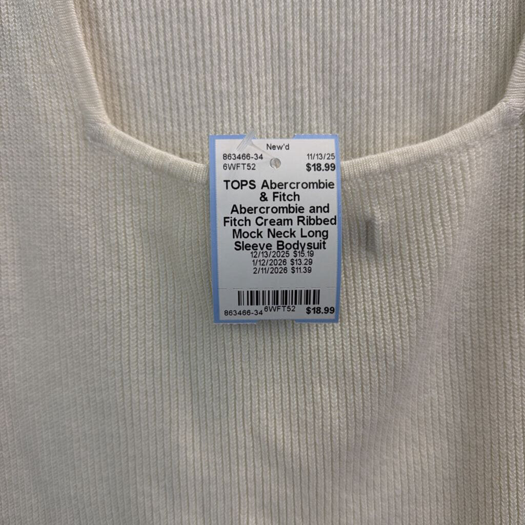 Abercrombie and Fitch Cream Ribbed Mock Neck Long Sleeve Bodysuit Extra Large