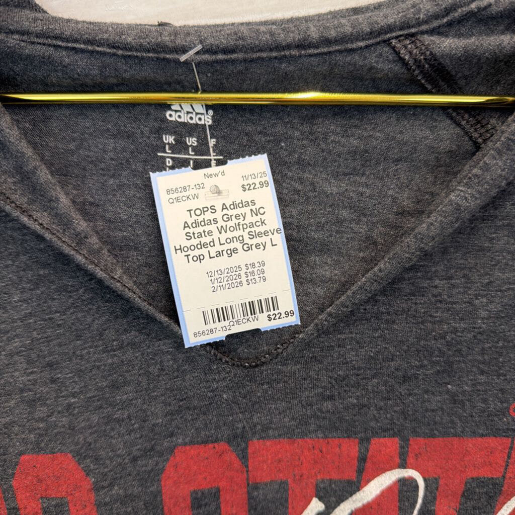 Adidas Grey NC State Wolfpack Hooded Long Sleeve Top Large
