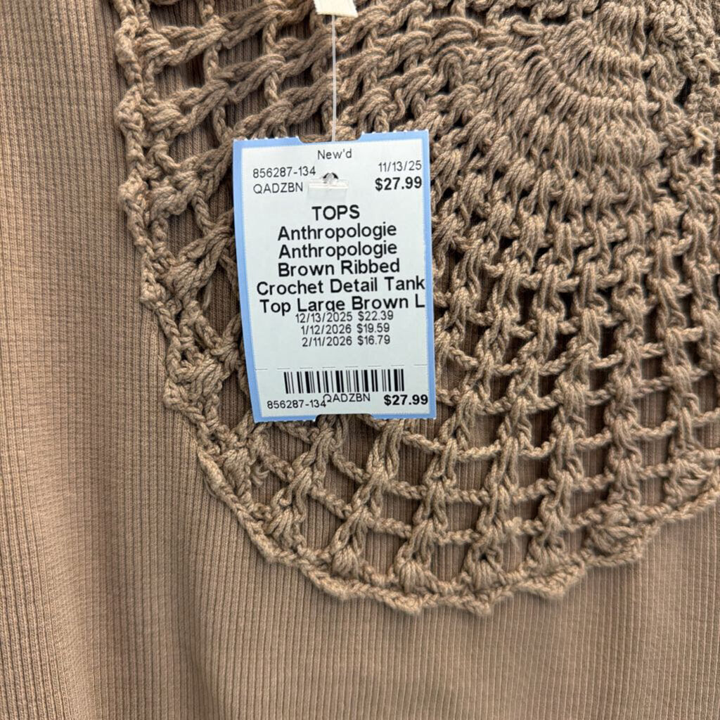 Anthropologie Brown Ribbed Crochet Detail Tank Top Large