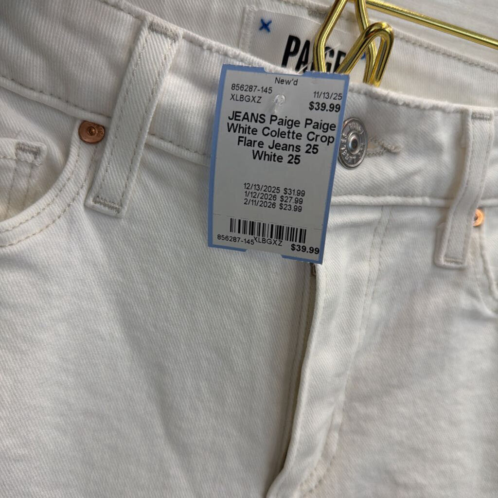 Paige White Colette Crop Flare Jeans 25