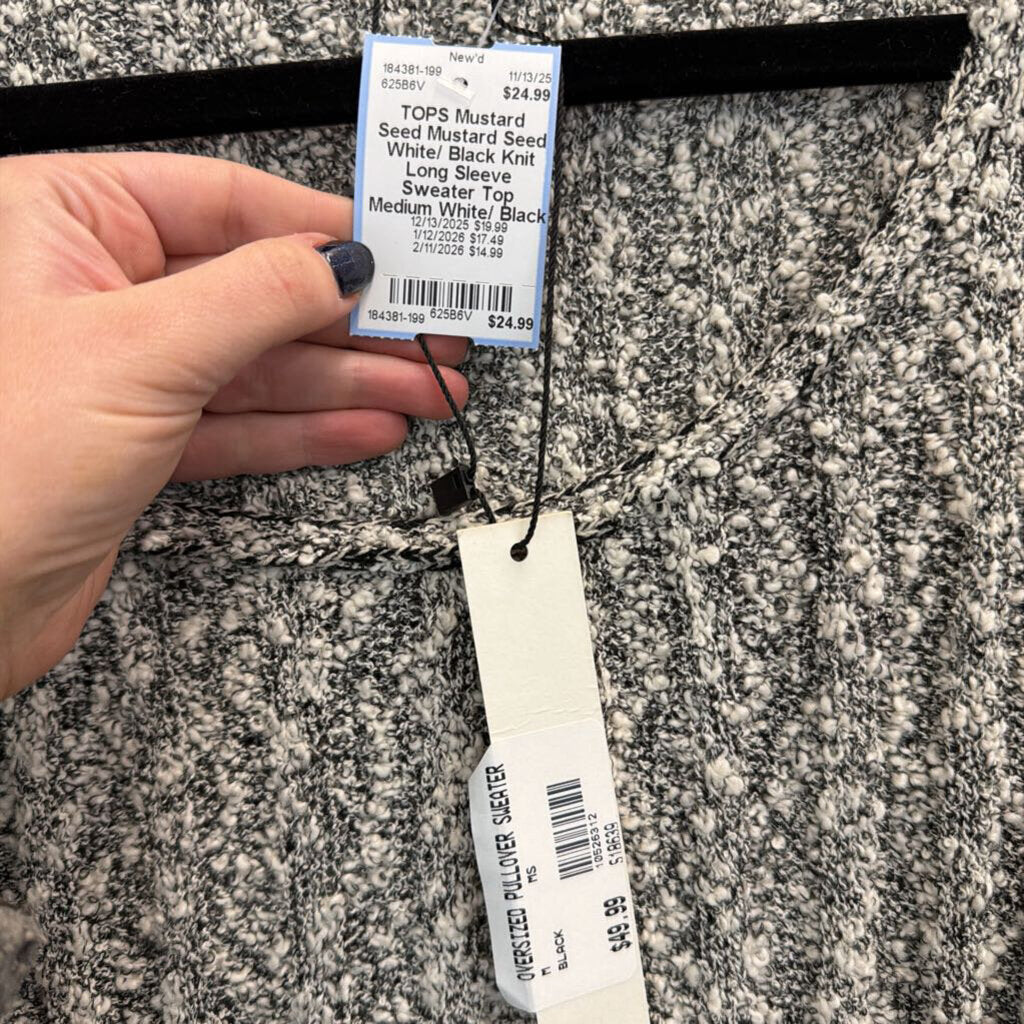 Mustard Seed White/ Black Knit Long Sleeve Sweater Top Medium