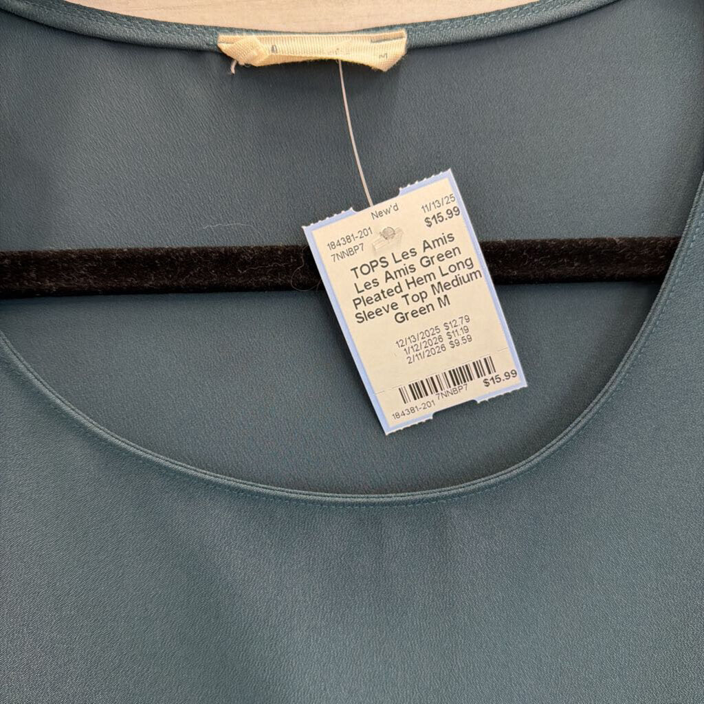 Les Amis Green Pleated Hem Long Sleeve Top Medium