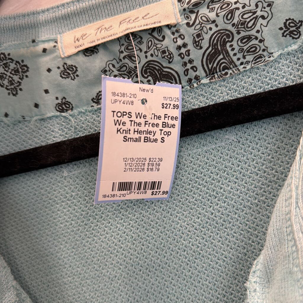 We The Free Blue Knit Henley Top Small
