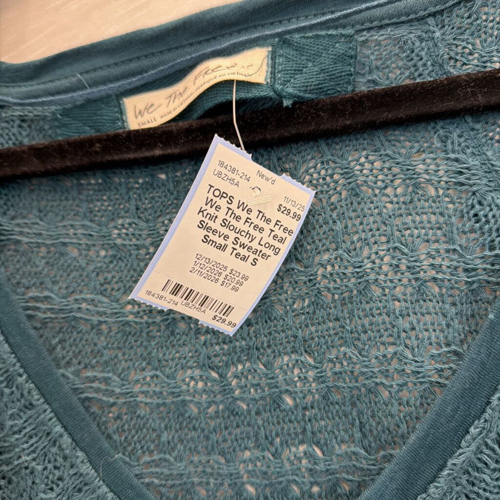 We The Free Teal Knit Slouchy Long Sleeve Sweater Small