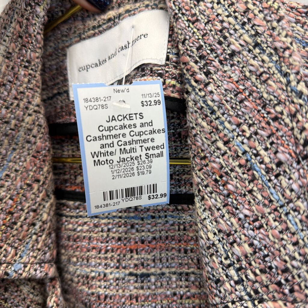 Cupcakes and Cashmere White/ Multi Tweed Moto Jacket Small