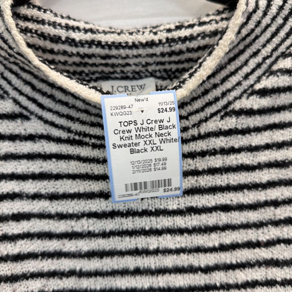 J Crew White/ Black Knit Mock Neck Sweater XXL