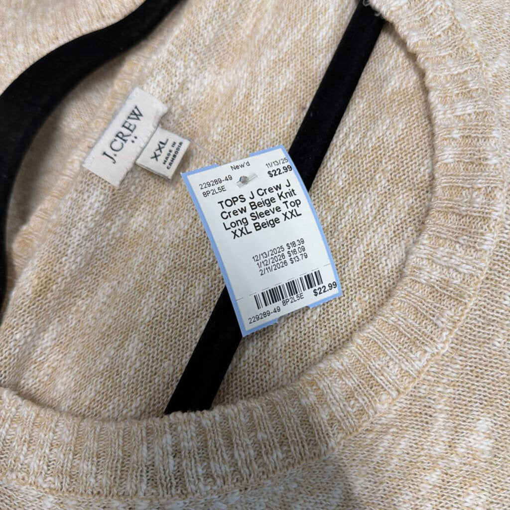 J Crew Beige Knit Long Sleeve Top XXL