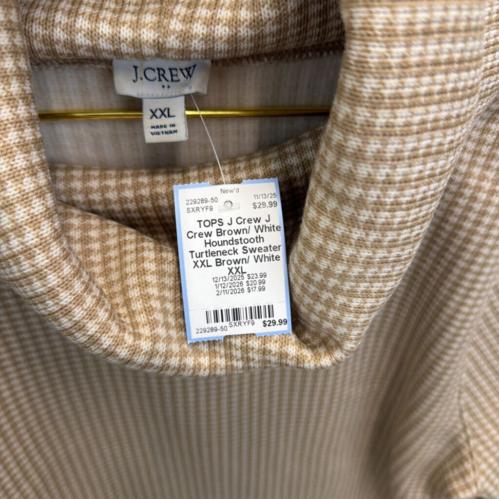 J Crew Brown/ White Houndstooth Turtleneck Sweater XXL