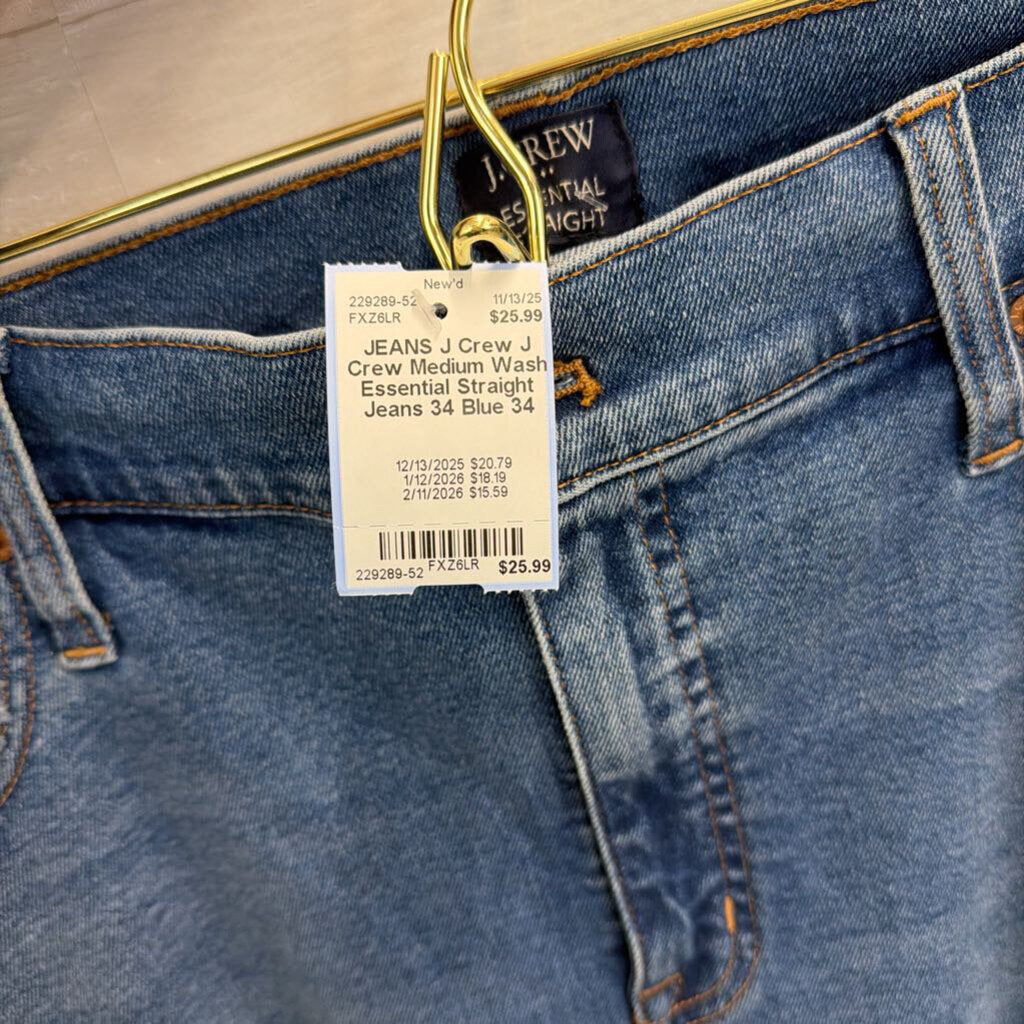 J Crew Medium Wash Essential Straight Jeans 34