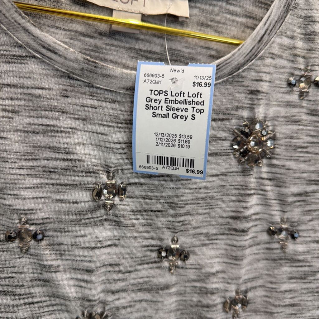 Loft Grey Embellished Short Sleeve Top Small
