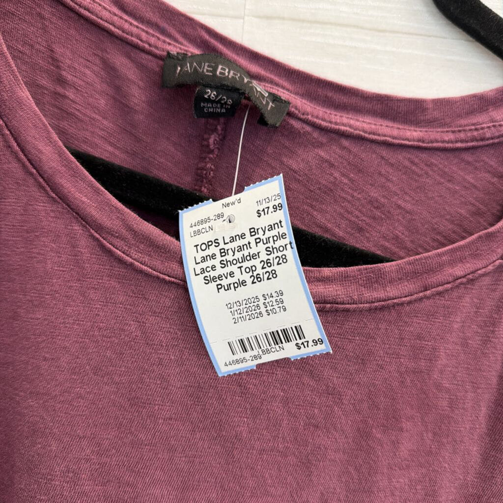 Lane Bryant Purple Lace Shoulder Short Sleeve Top 26/28