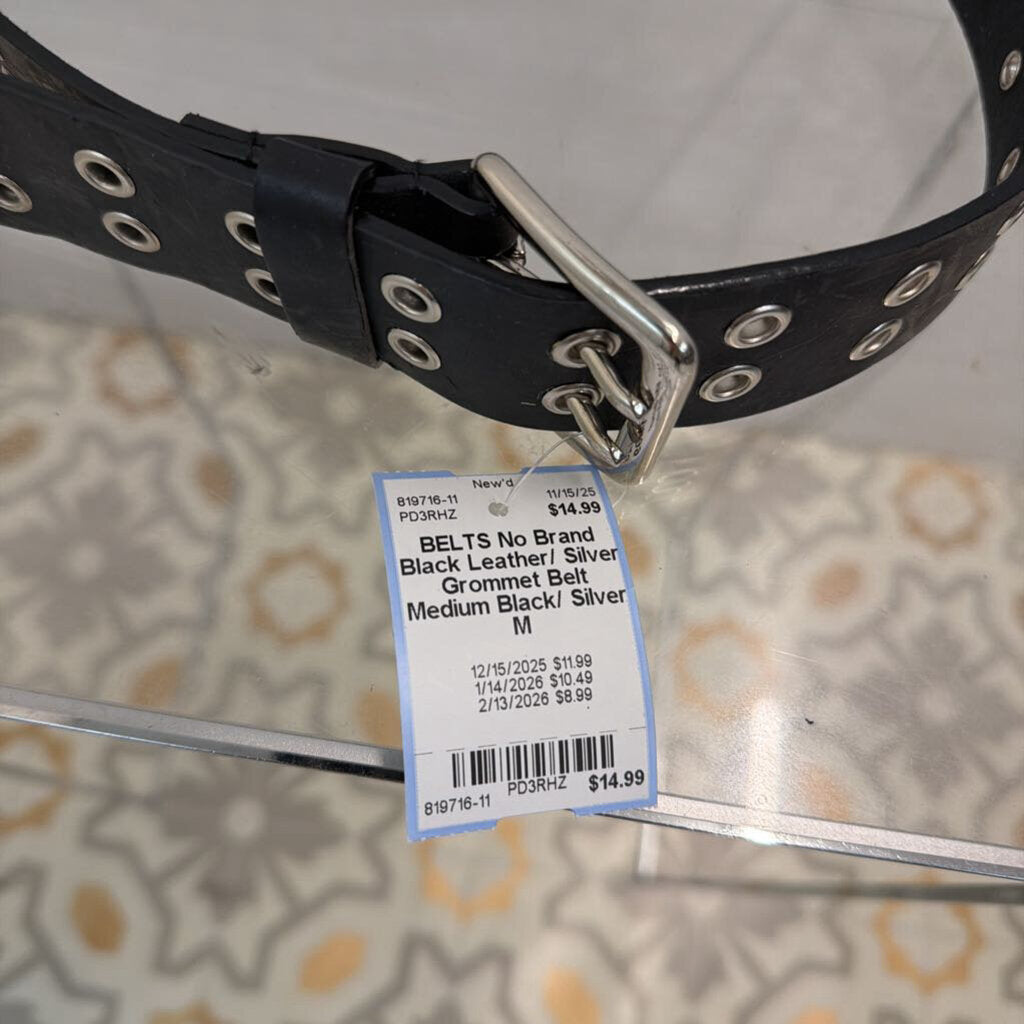 Black Leather/ Silver Grommet Belt Medium