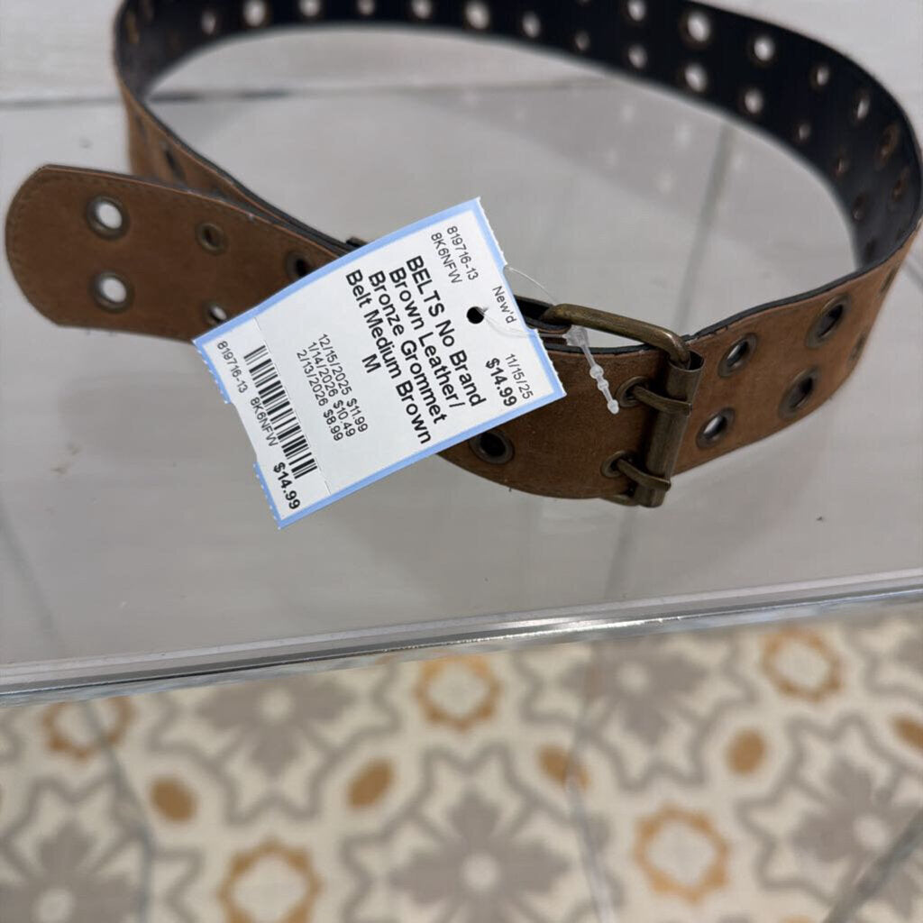 Brown Leather/ Bronze Grommet Belt Medium