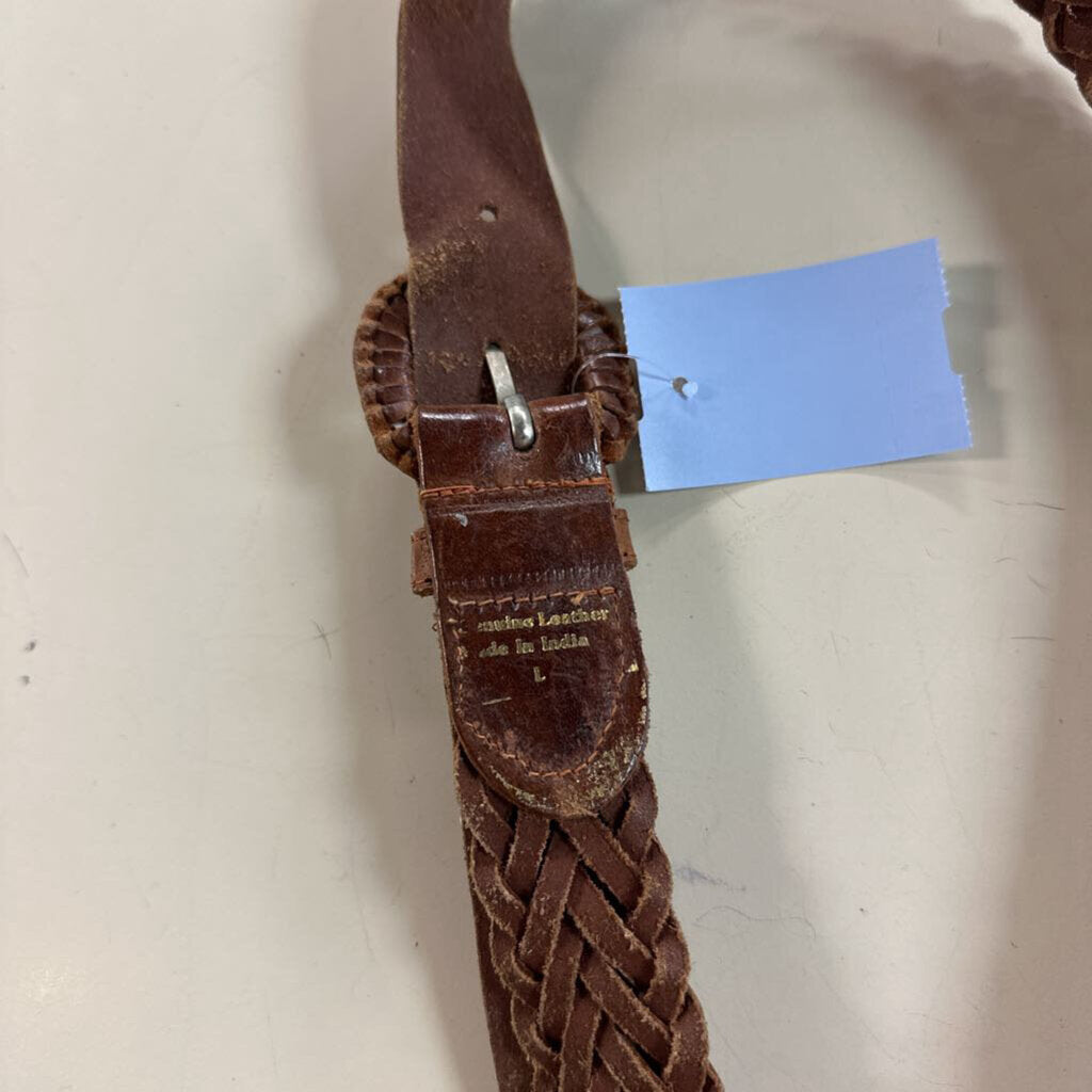 Brown Woven Leather Studded Detail Belt Large