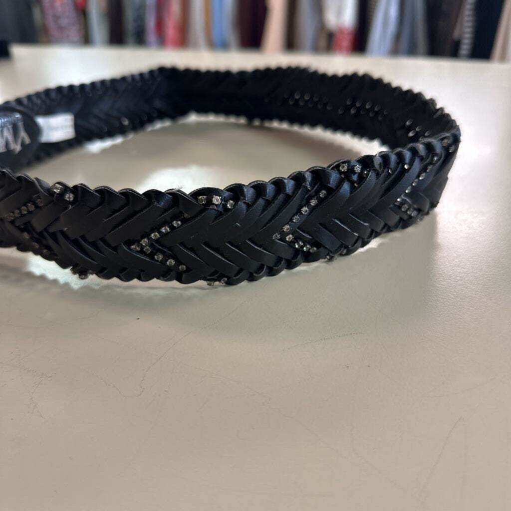 YMI Black Woven Leather Rhinestone Detail Belt Small