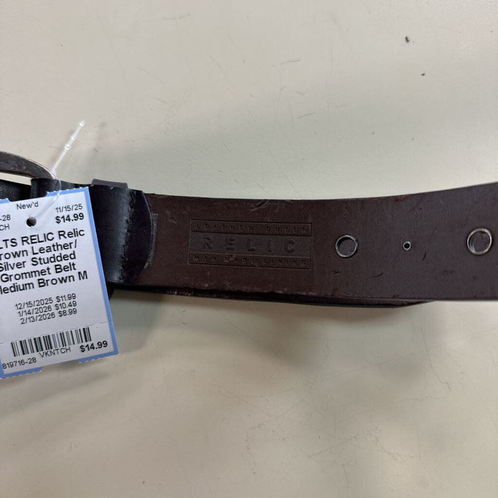 Relic Brown Leather/ Silver Studded Grommet Belt Medium