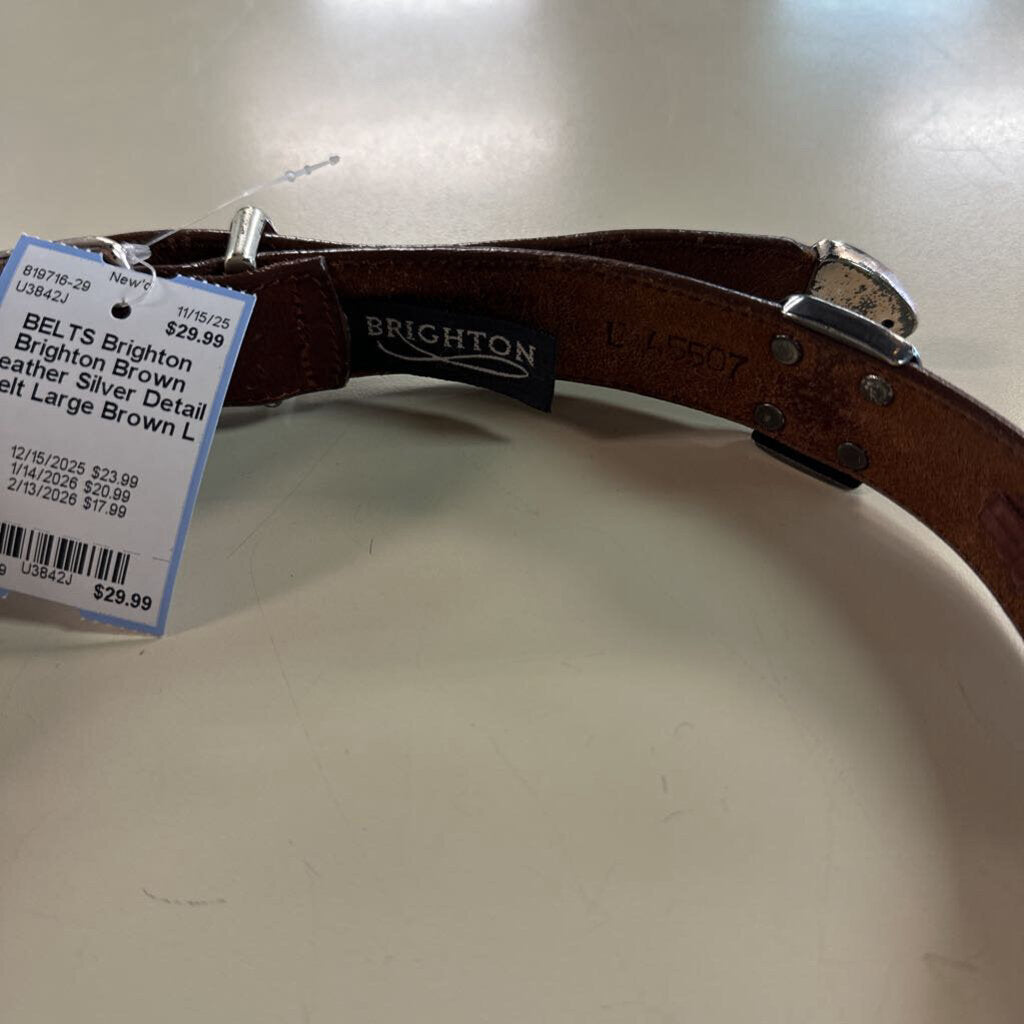 Brighton Brown Leather Silver Detail Belt Large