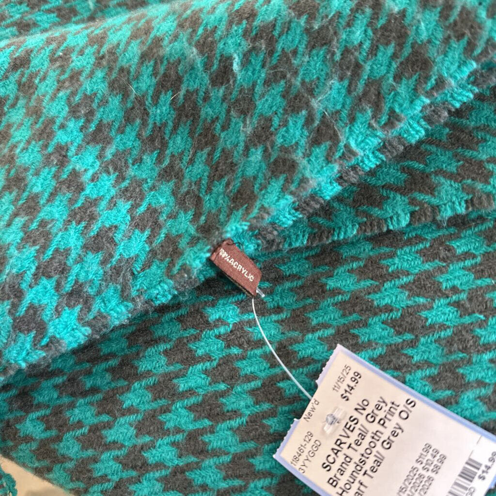 Teal/ Grey Houndstooth Print Scarf