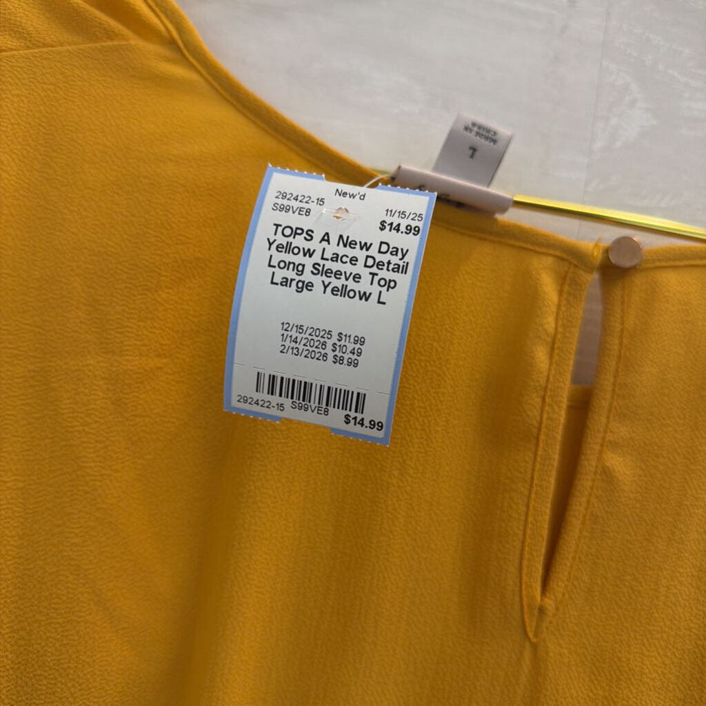 Yellow Lace Detail Long Sleeve Top Large