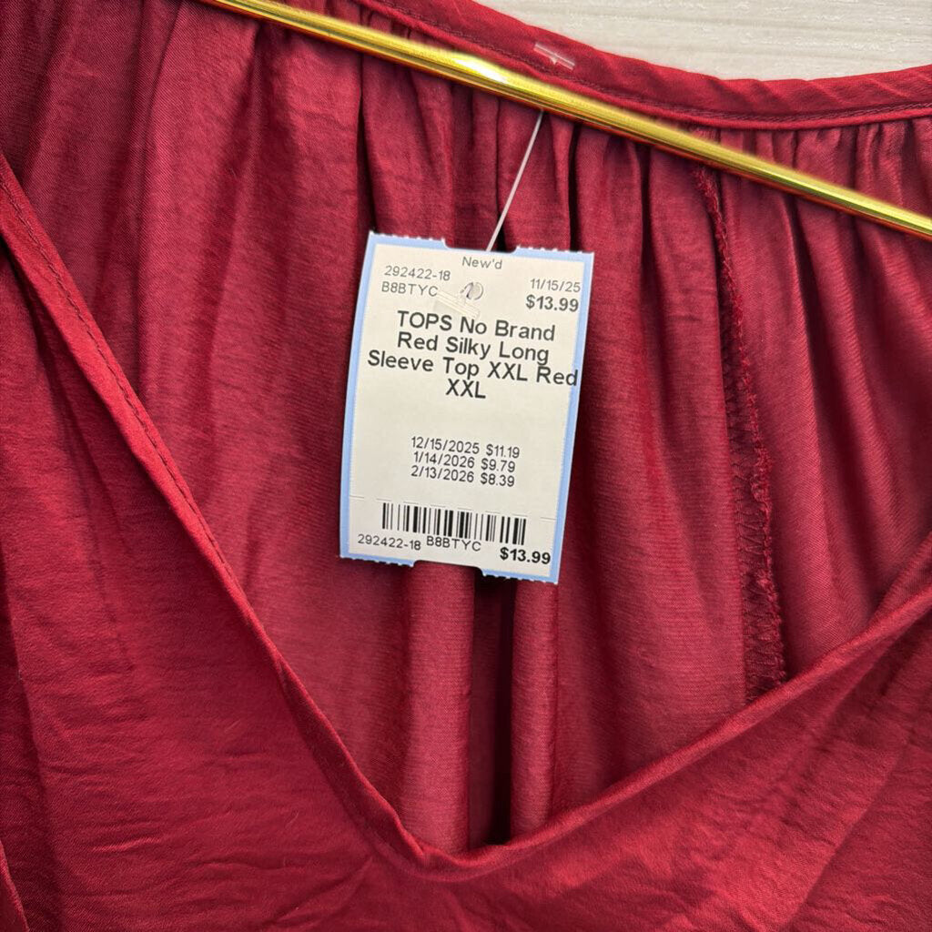 Red Silky Long Sleeve Top XXL