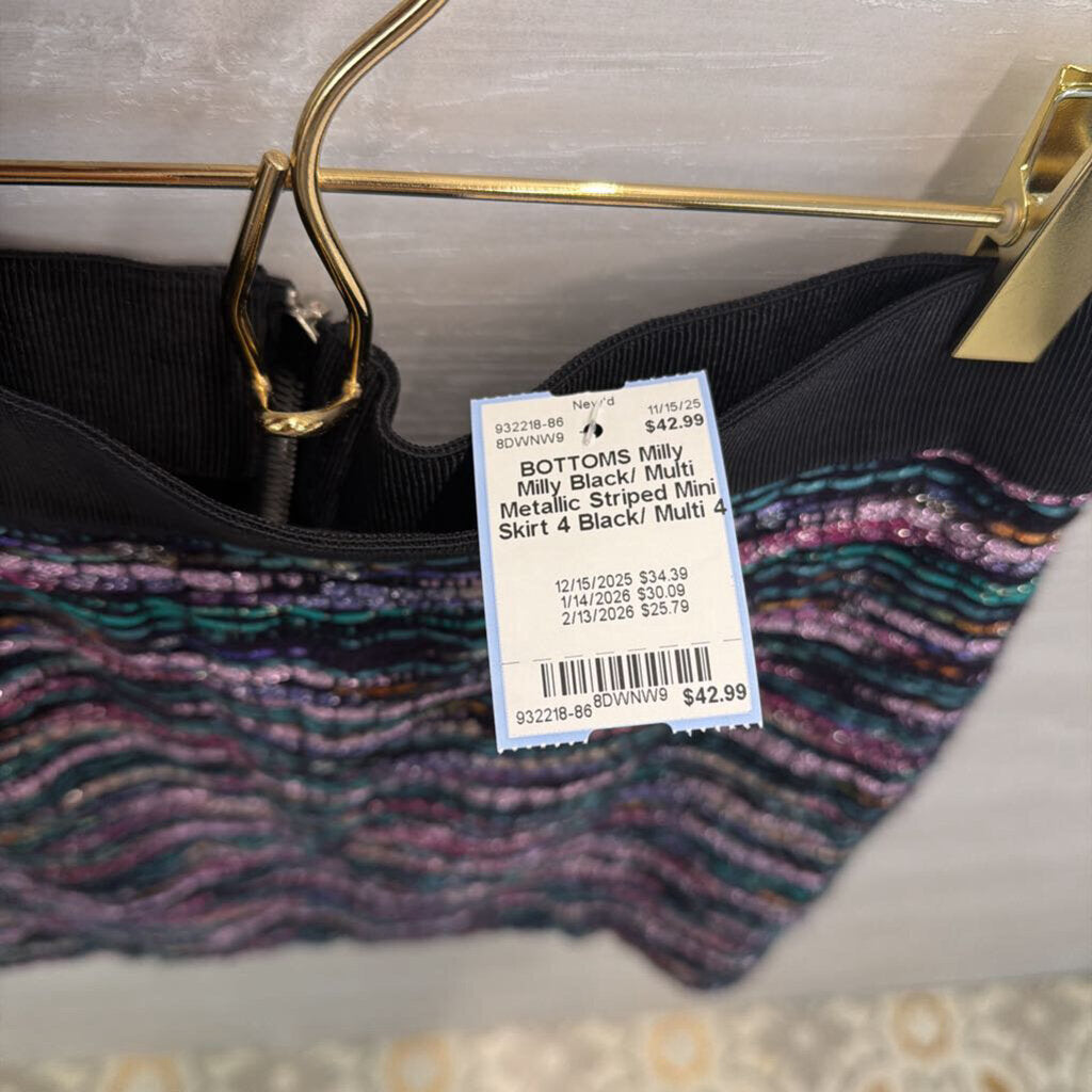Milly Black/ Multi Metallic Striped Mini Skirt 4