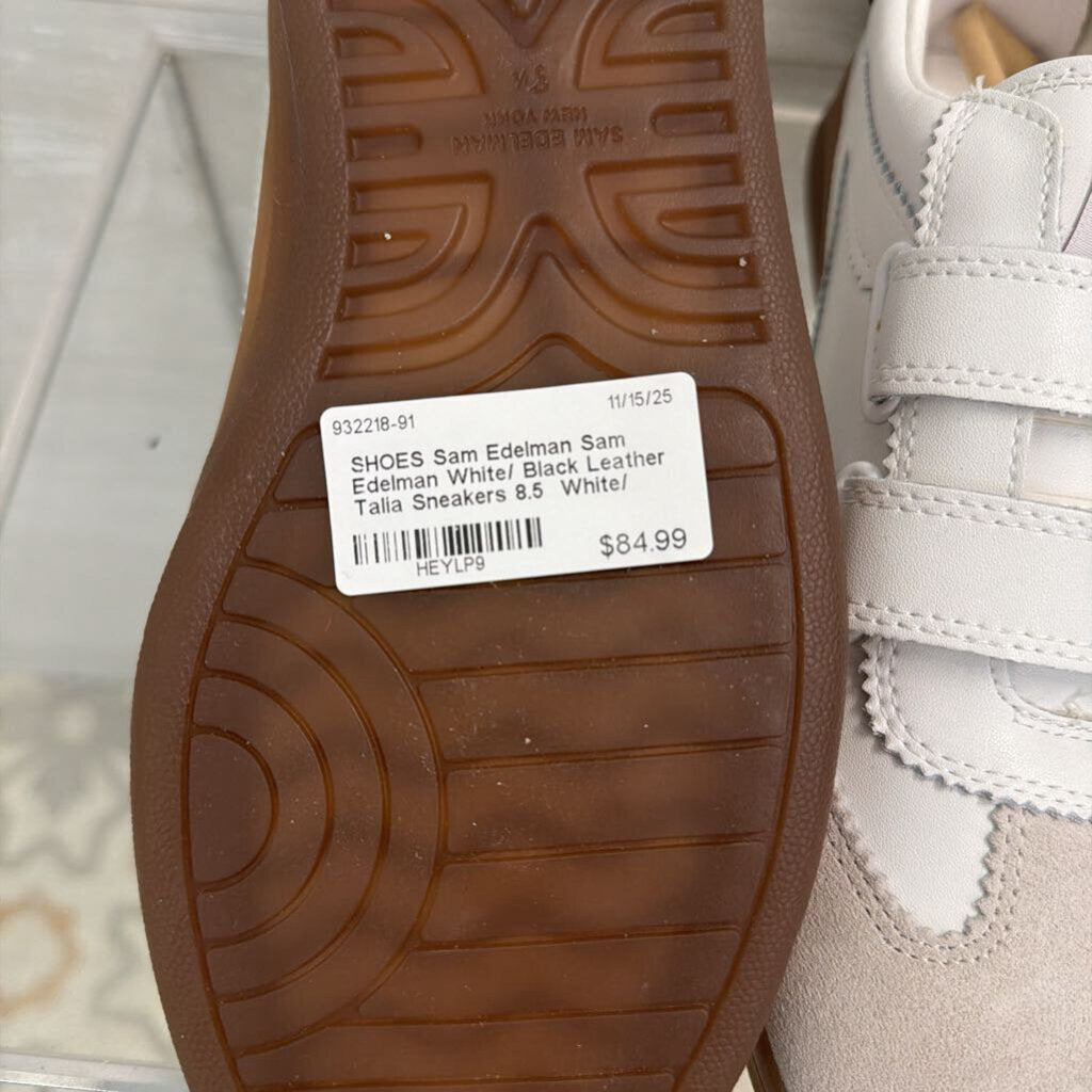 Sam Edelman White/ Black Leather Talia Sneakers 8.5