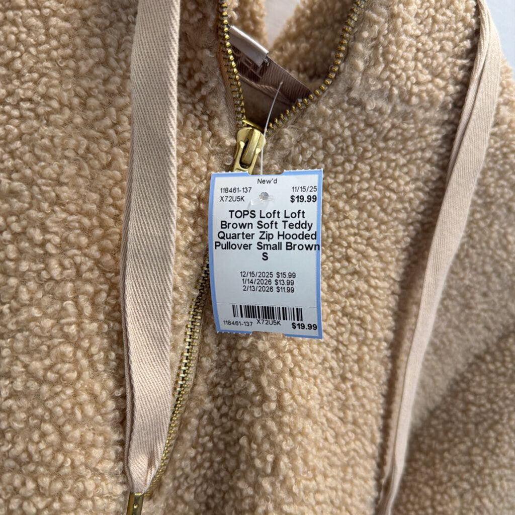 Loft Brown Soft Teddy Quarter Zip Hooded Pullover Small