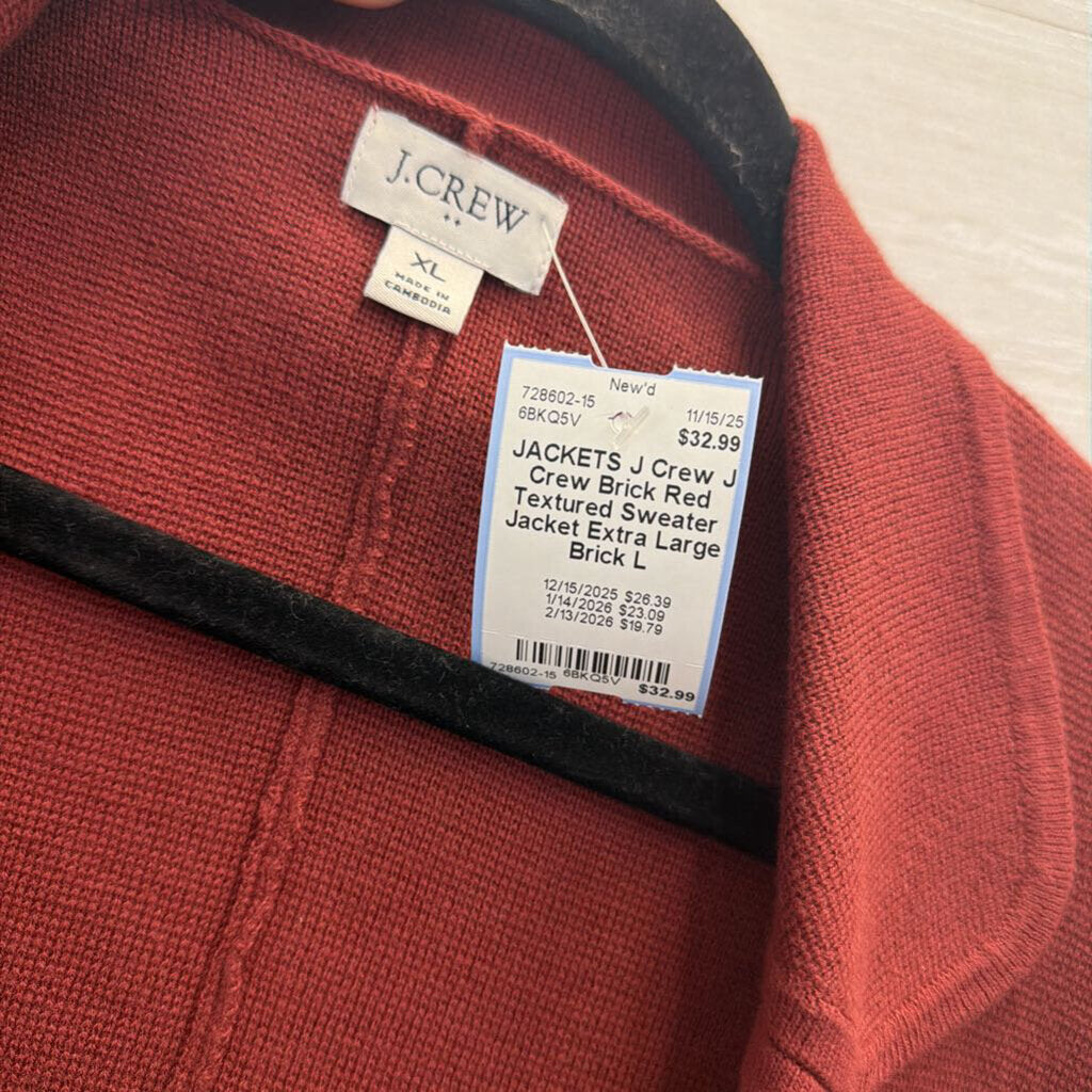 J Crew Brick Red Textured Sweater Jacket Extra Large