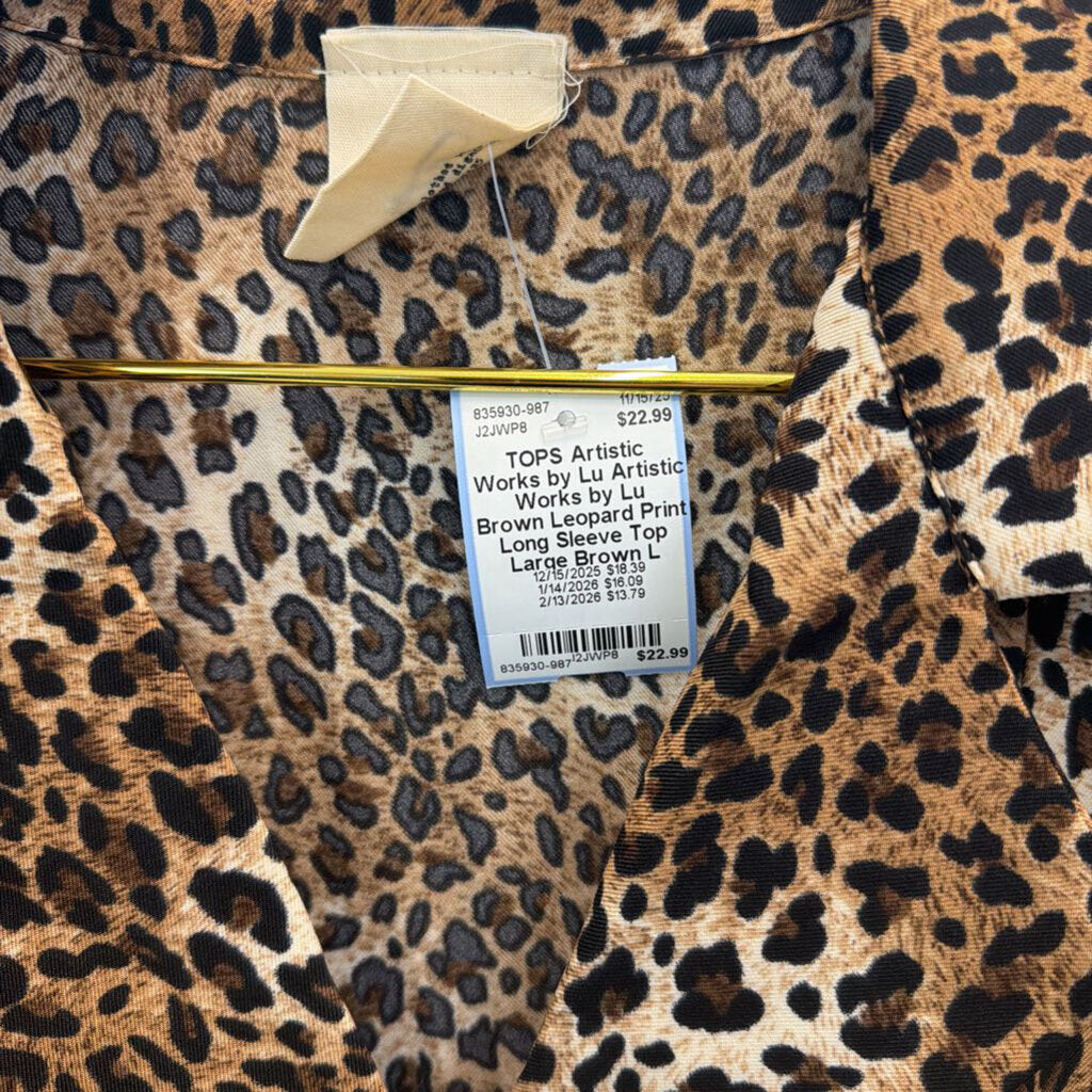 Artistic Works by Lu Brown Leopard Print Long Sleeve Top Large