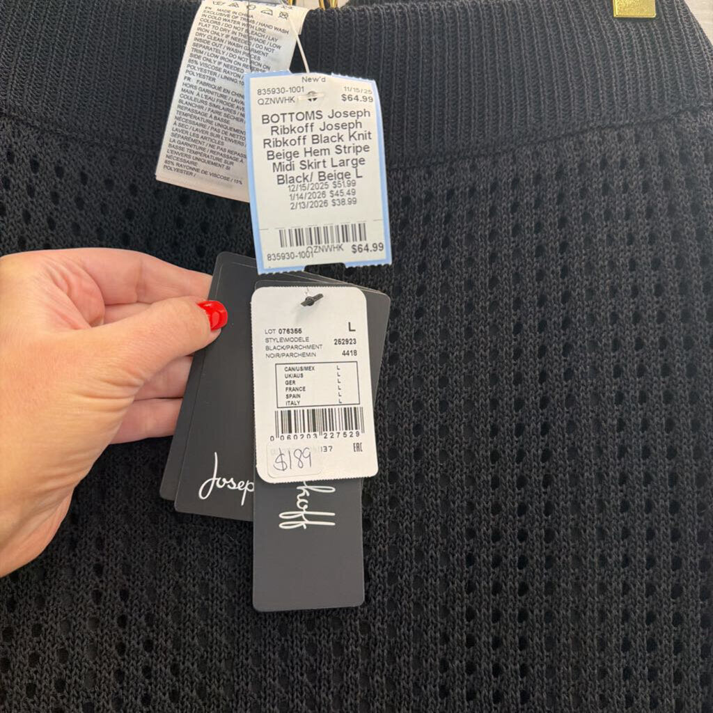 Joseph Ribkoff Black Knit Beige Hem Stripe Midi Skirt Large