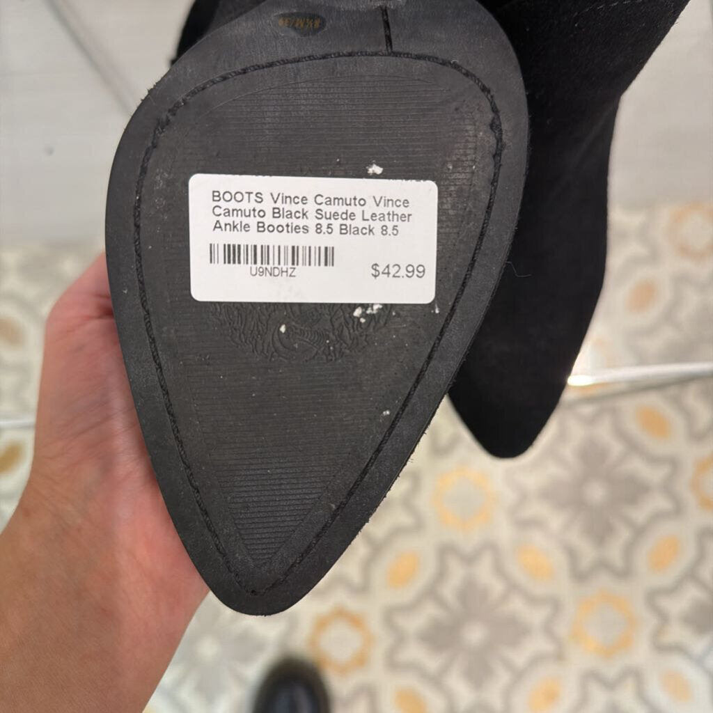 Vince Camuto Black Suede Leather Ankle Booties 8.5