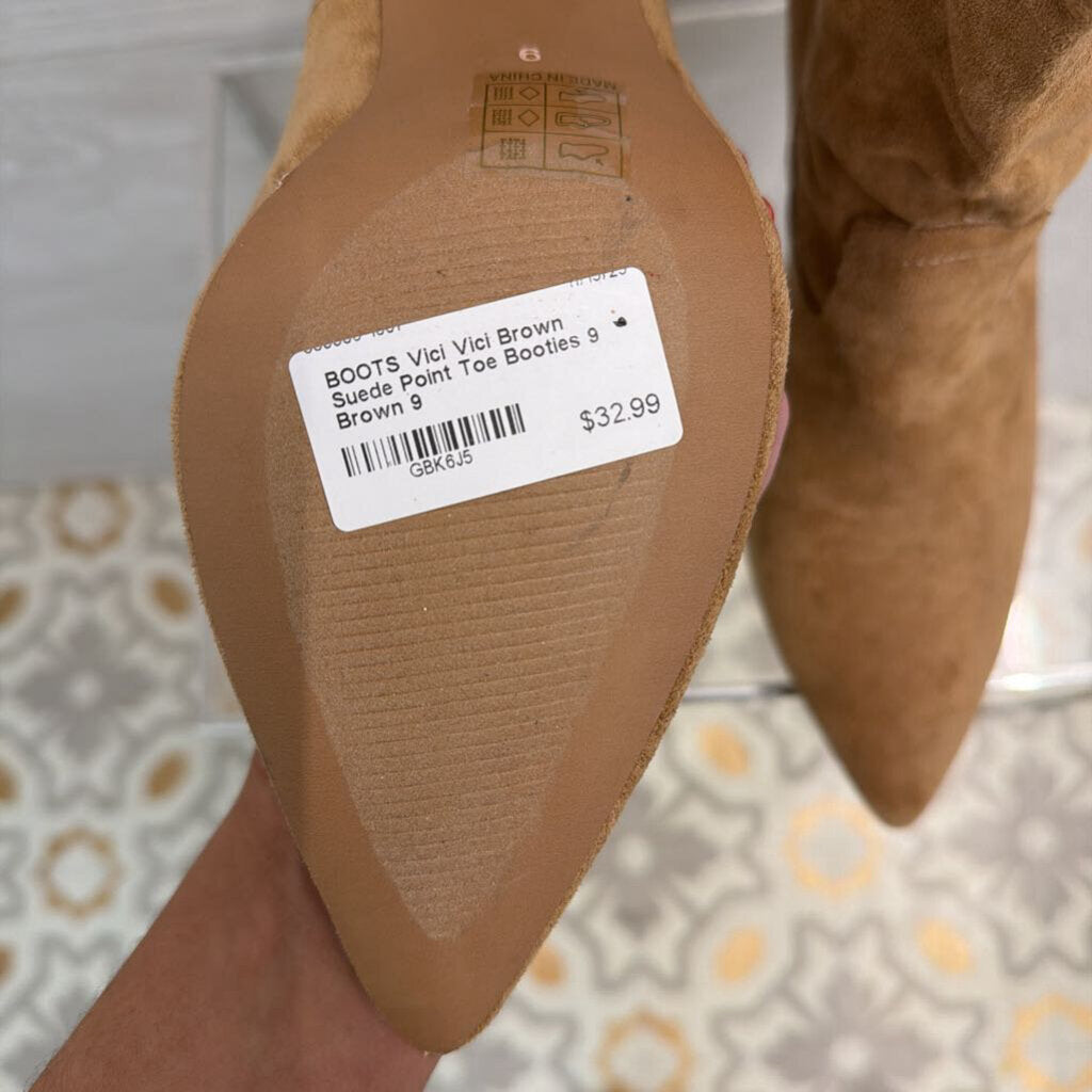 Vici Brown Suede Point Toe Booties 9