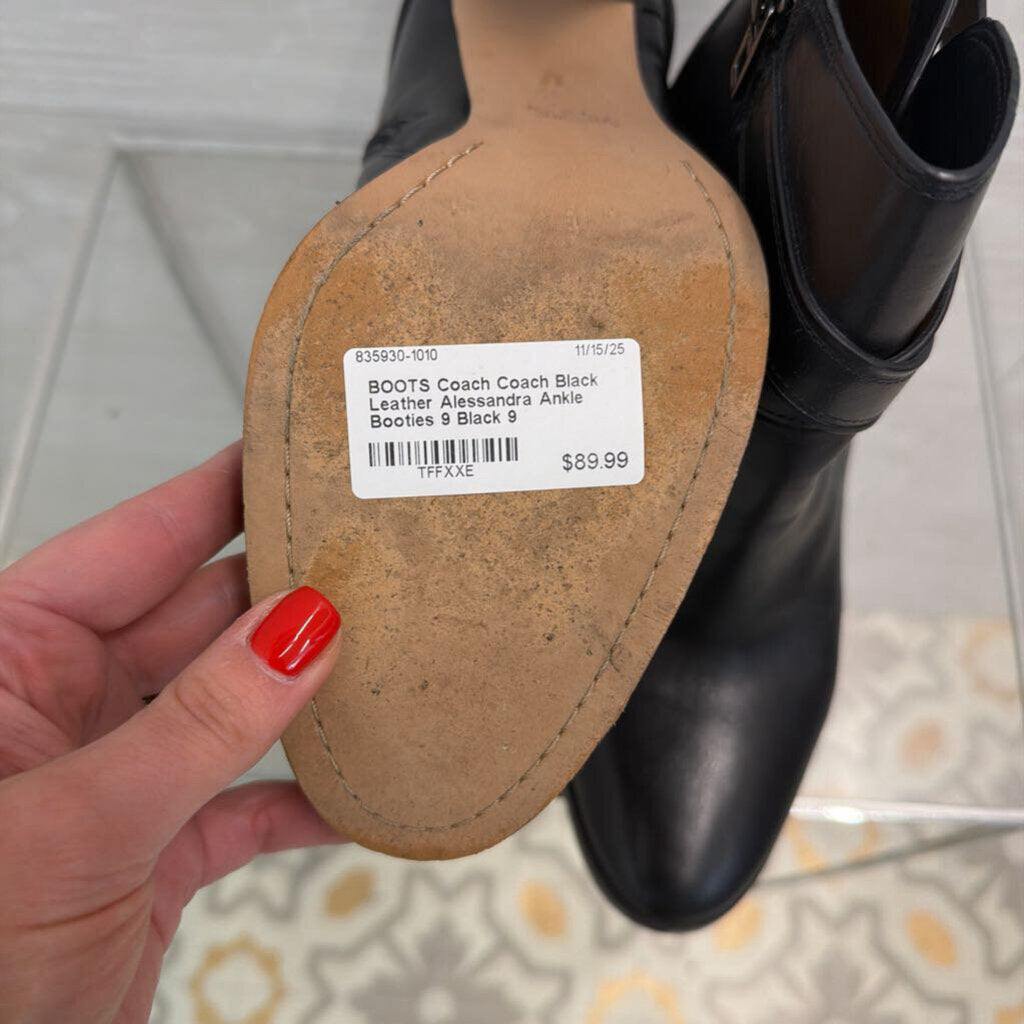 Coach Black Leather Alessandra Ankle Booties 9