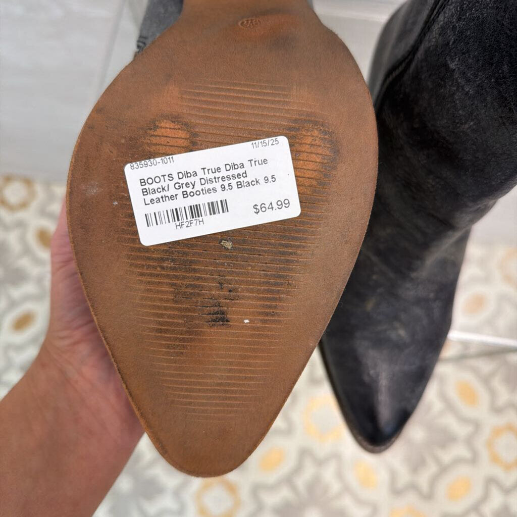 Diba True Black/ Grey Distressed Leather Booties 9.5