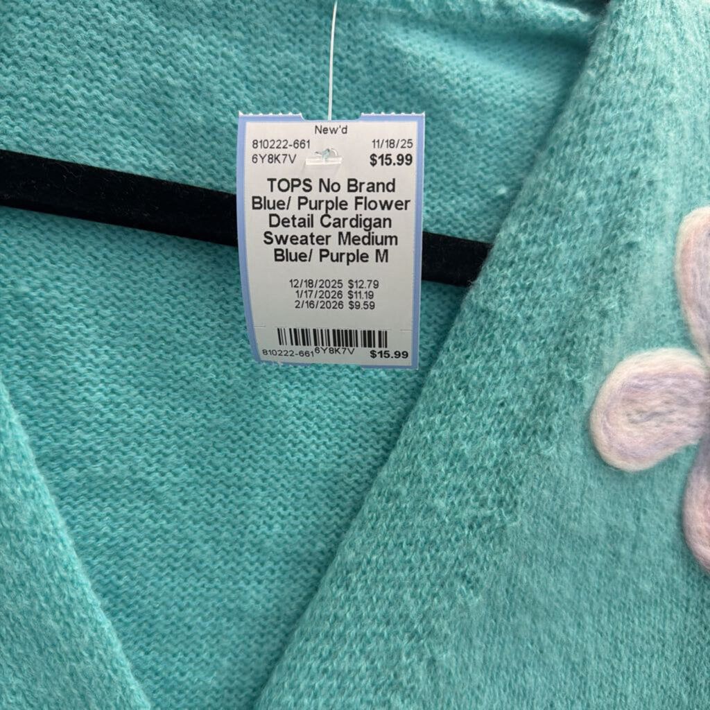 Blue/ Purple Flower Detail Cardigan Sweater Medium