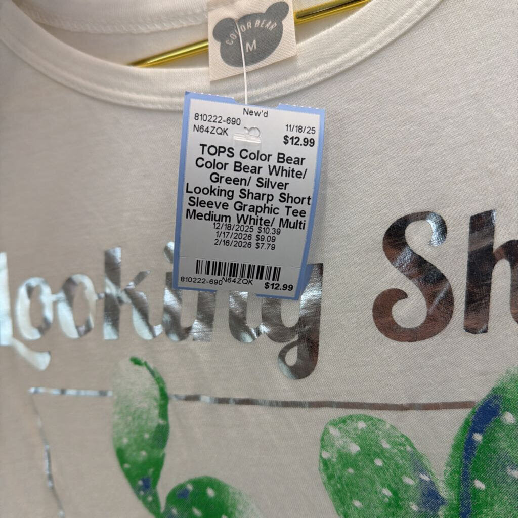 Color Bear White/ Green/ Silver Looking Sharp Short Sleeve Graphic Tee Medium