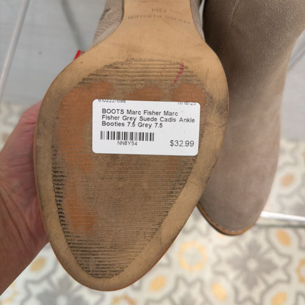 Marc Fisher Grey Suede Cadis Ankle Booties 7.5
