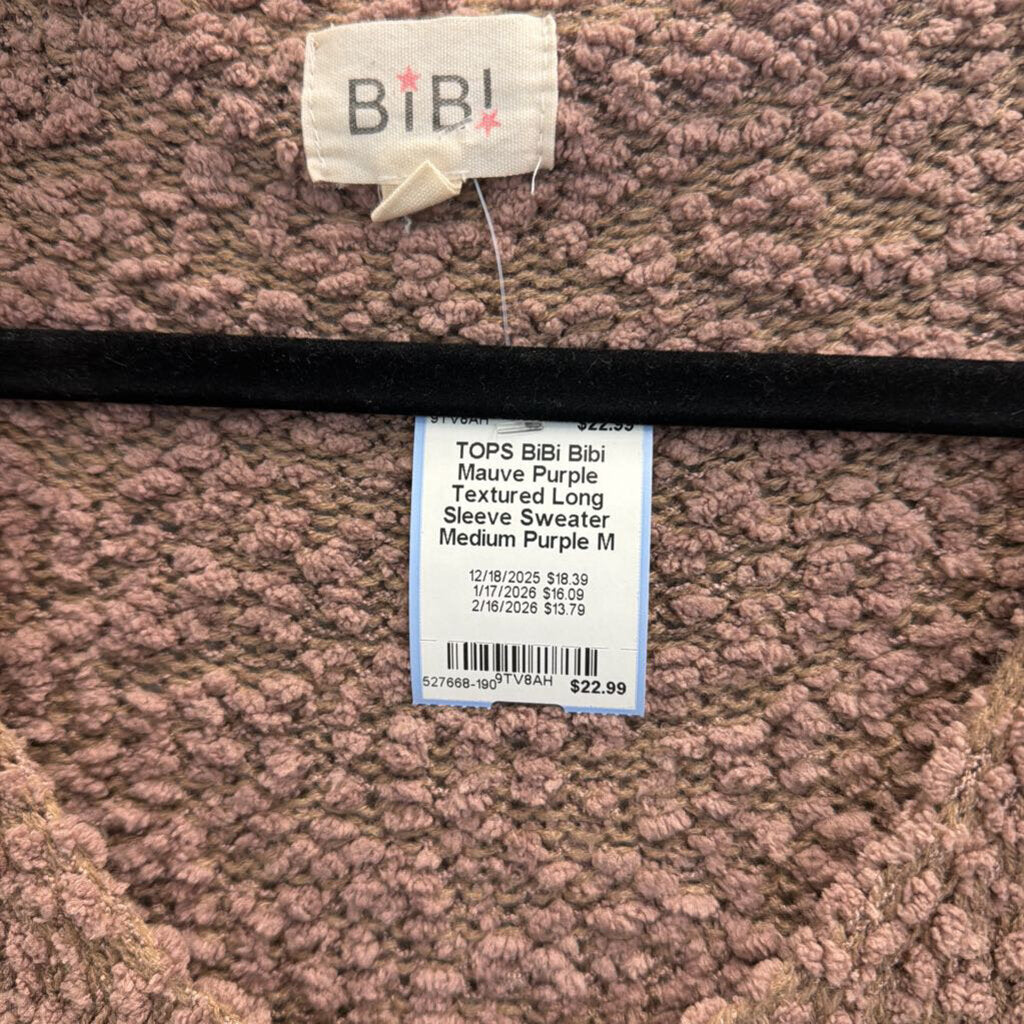 Bibi Mauve Purple Textured Long Sleeve Sweater Medium