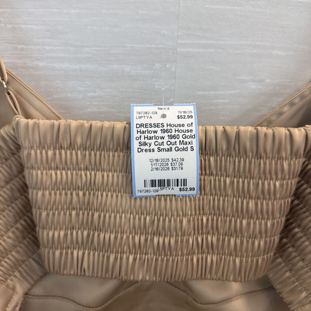 House of Harlow 1960 Gold Silky Cut Out Maxi Dress Small