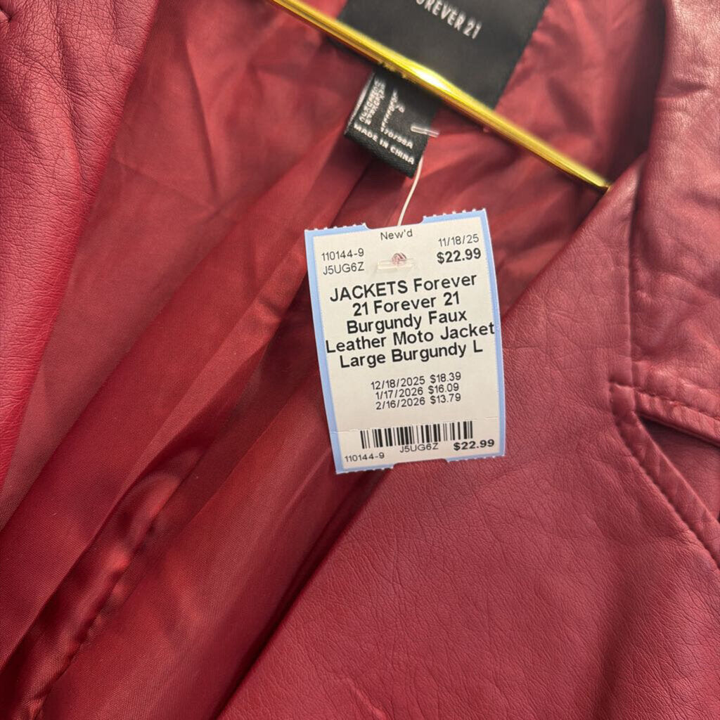 Forever 21 Burgundy Faux Leather Moto Jacket Large
