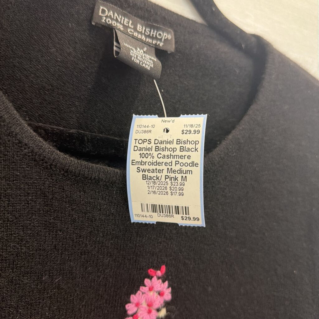 Daniel Bishop Black 100% Cashmere Embroidered Poodle Sweater Medium