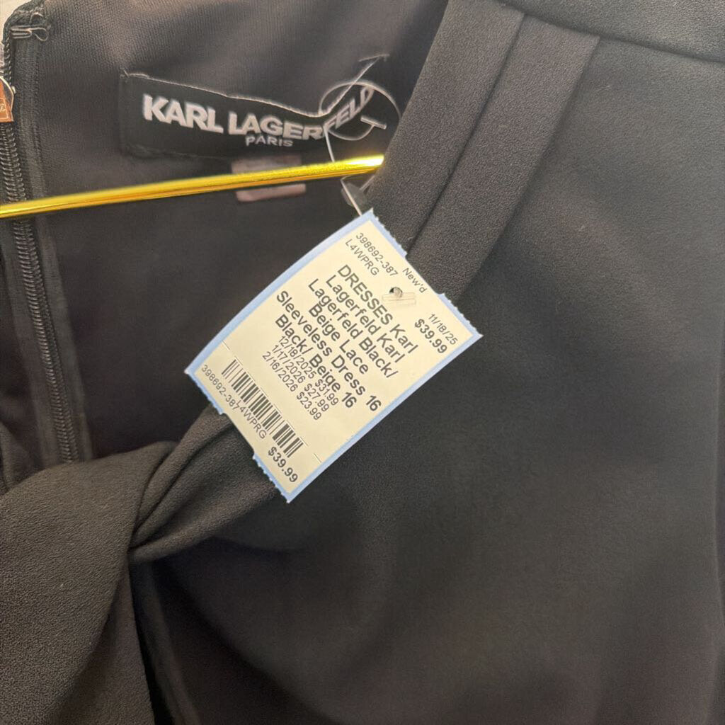 Karl Lagerfeld Black/ Beige Lace Sleeveless Dress 16