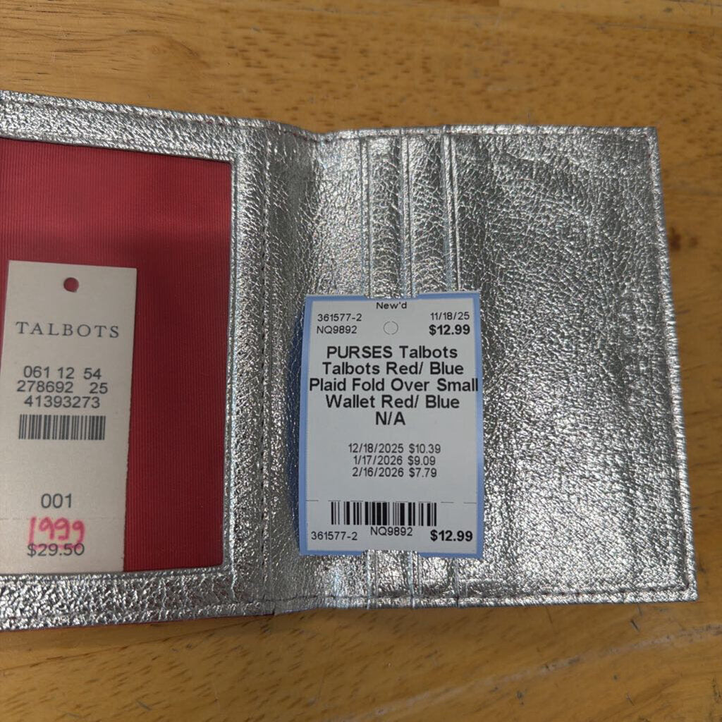 Talbots Red/ Blue Plaid Fold Over Small Wallet