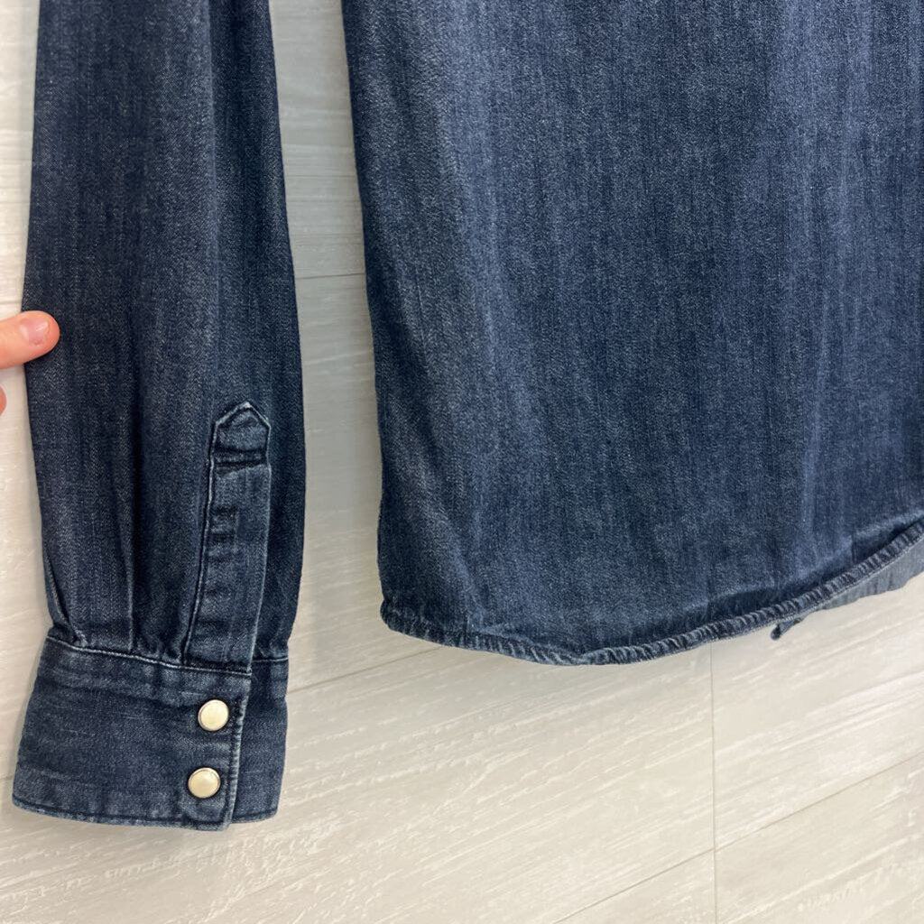 Levis Dark Wash Chambray Long Sleeve Snap Front Top Small