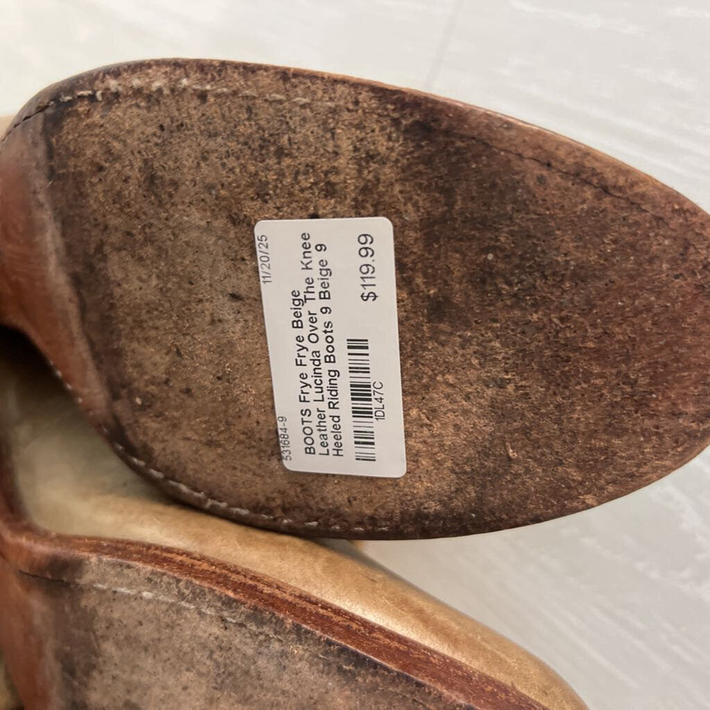 Frye Beige Leather Lucinda Over The Knee Heeled Riding Boots 9