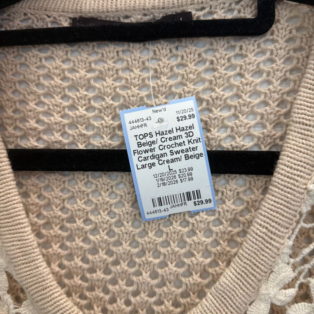 Hazel Beige/ Cream 3D Flower Crochet Knit Cardigan Sweater Large
