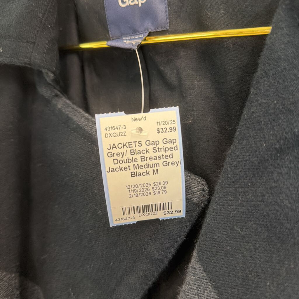 Gap Grey/ Black Striped Double Breasted Jacket Medium